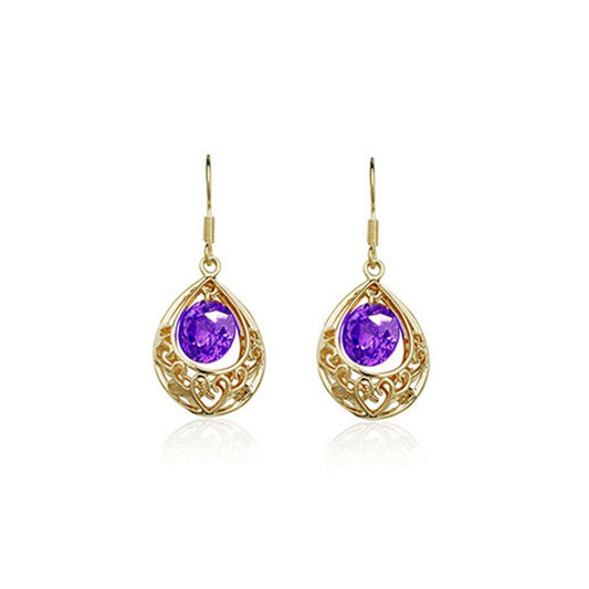 Gold and Purple Hollow Teardrop Drop Earrings Christmas Gift Women's Present UK