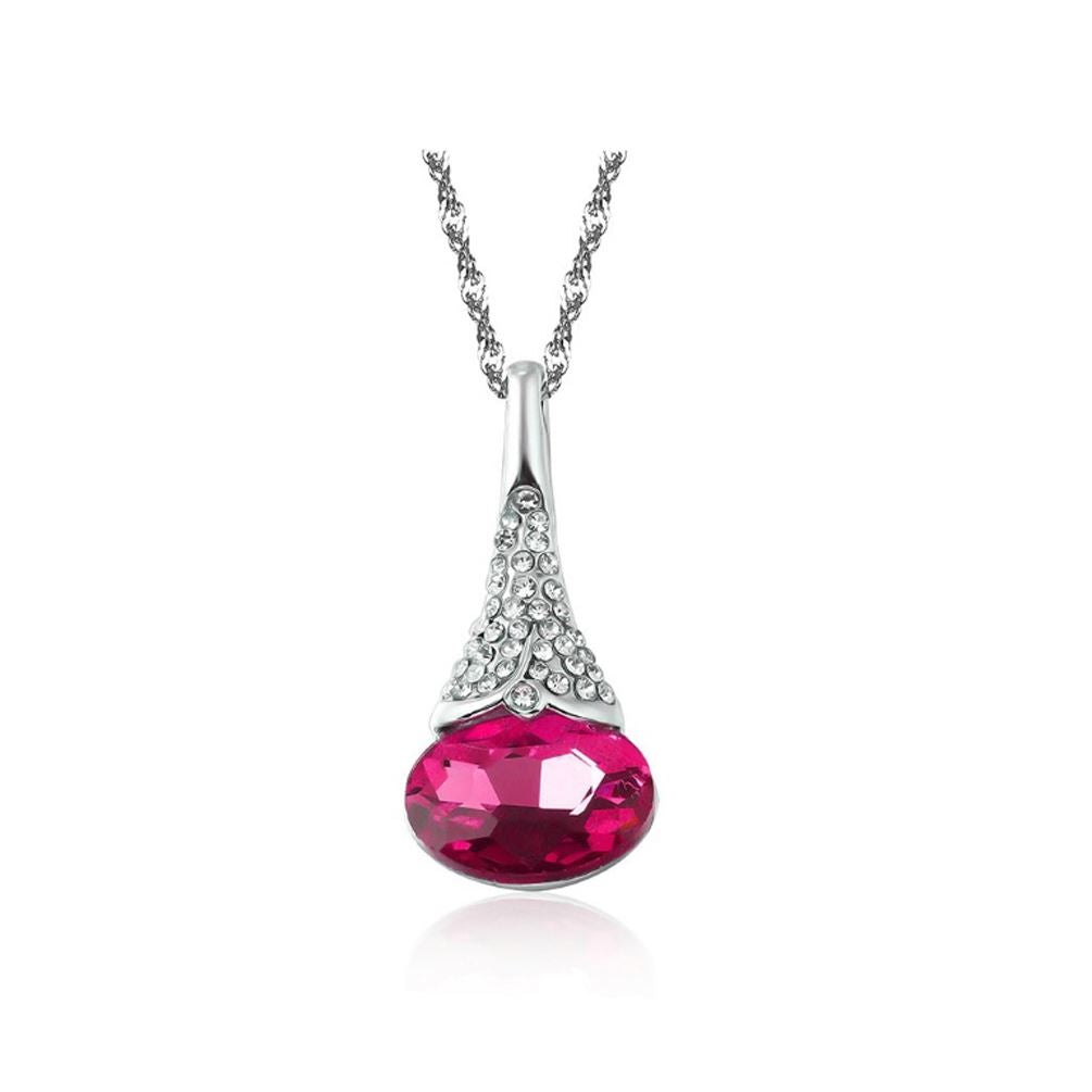 Charles William Hot Pink Flower Bud Pendant Necklace With Encrusted Crystal Stone