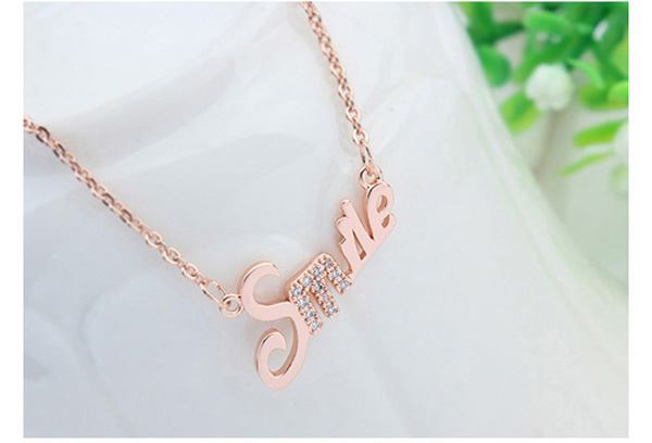 Women's Rose Gold Girls 'Smile' Happy Pendant Necklace With Real Crystal Elements UK