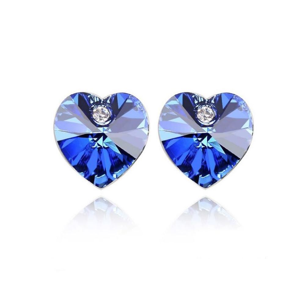 Austrian Crystal Stone And Elements Dark Blue Heart Shaped Rhinestone Stud Earrings UK Seller