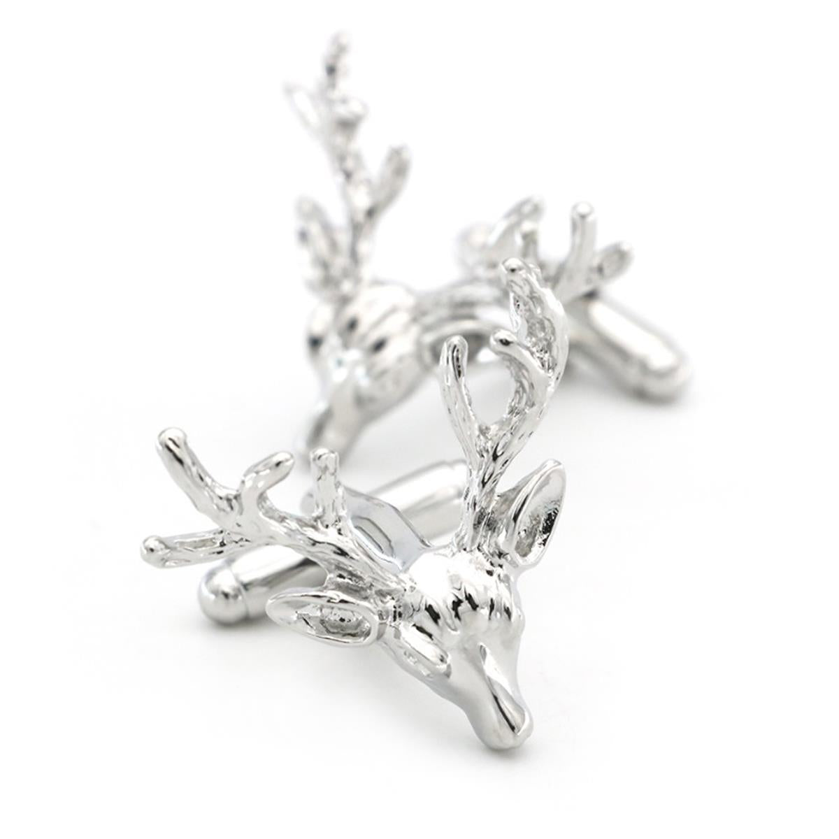 Charles William Silver Deer Antlers Head Cufflinks Nature Animal Outdoors Stag Present Gift Love