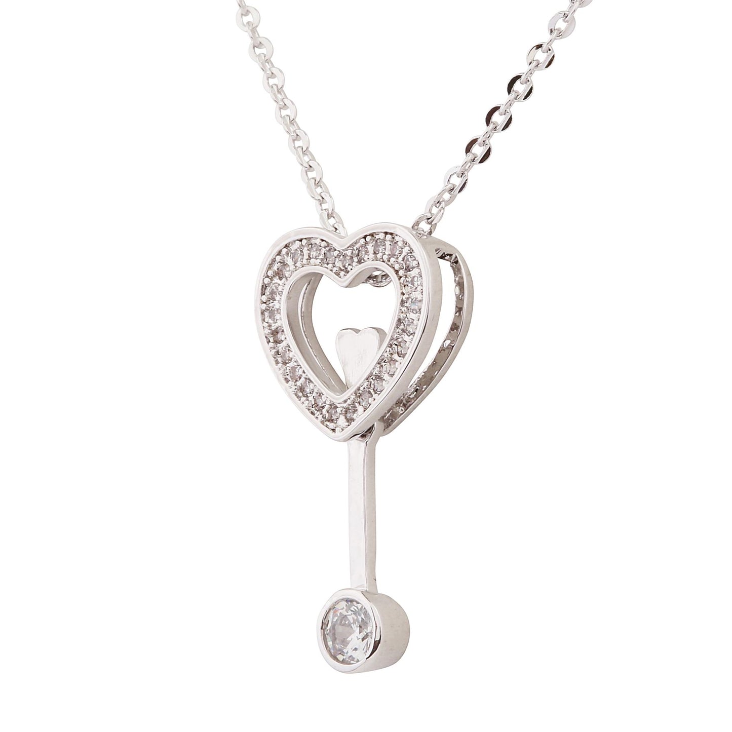 Charles William Women's Love Heart Arrow Necklace Pendant Silver With Encrusted Crystal Stones UK