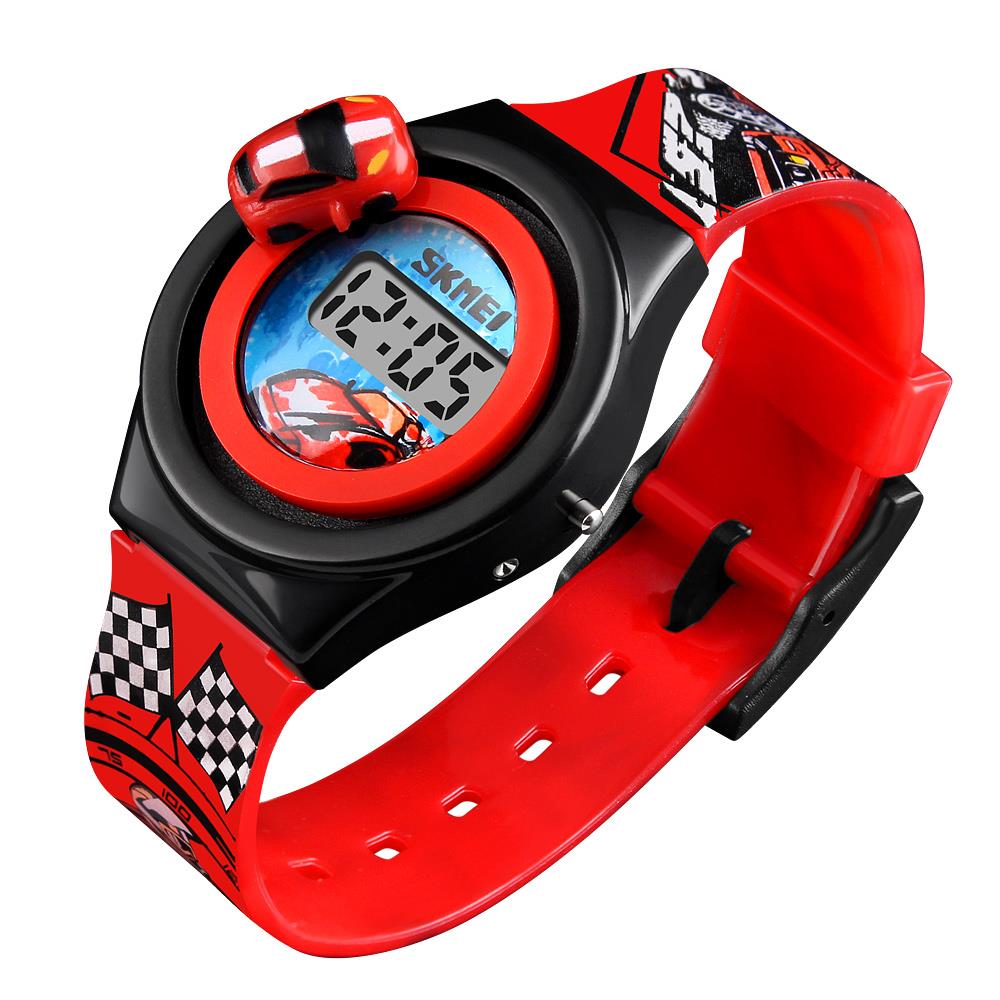 Skmei Childrens Kids Digital Watch Girls Boys Basic Simple Time And Date Revolving Car Red