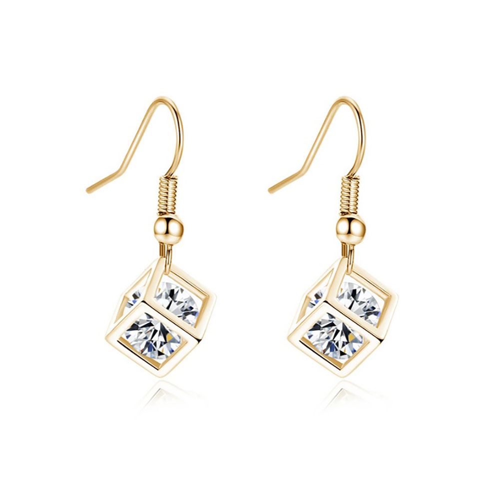 Charles William Women's Gold Cube Necklace & Earrings Set With Crystal Stone Unique Gift Stocking Filler UK