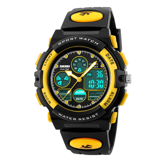 Skmei Black And Yellow Sports Kids Watch 50m Water Resistant Dual Time Display AD1163