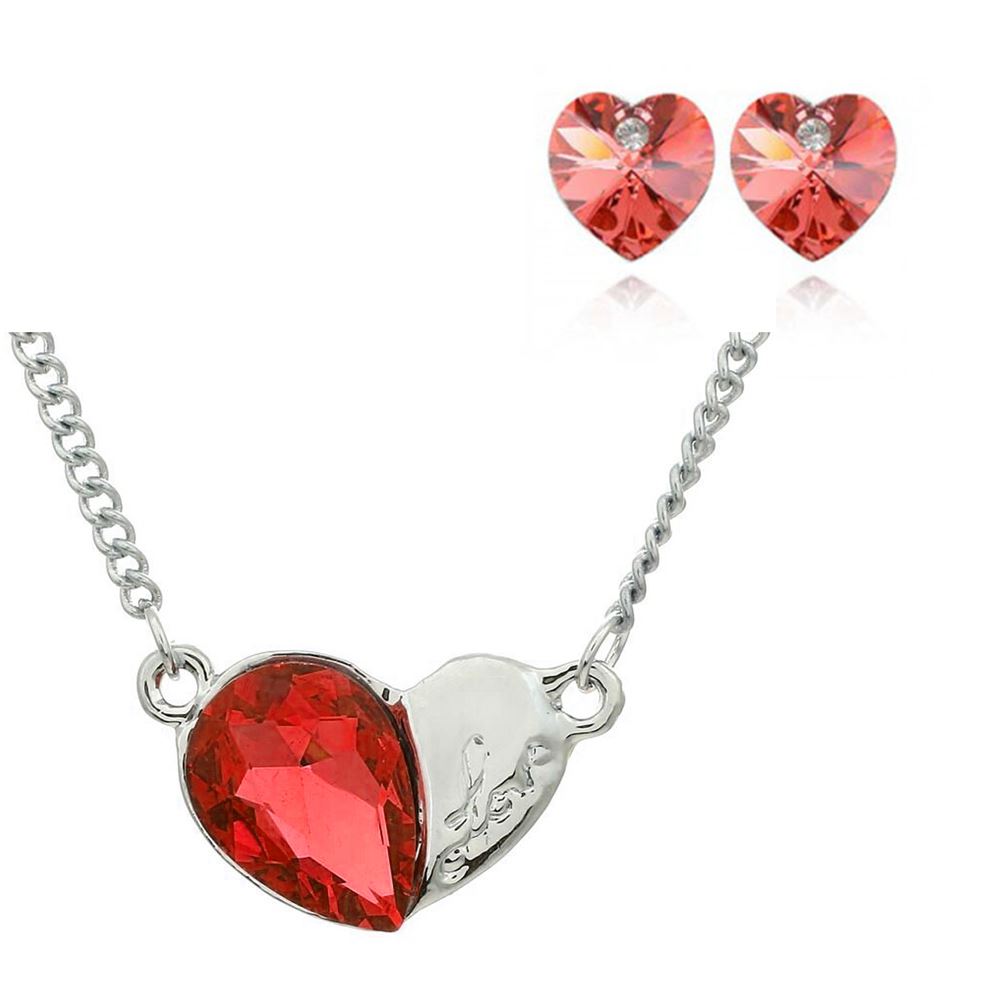 Women's Orange Heart Jewellery Necklace & Earrings Set Crystal UK Seller