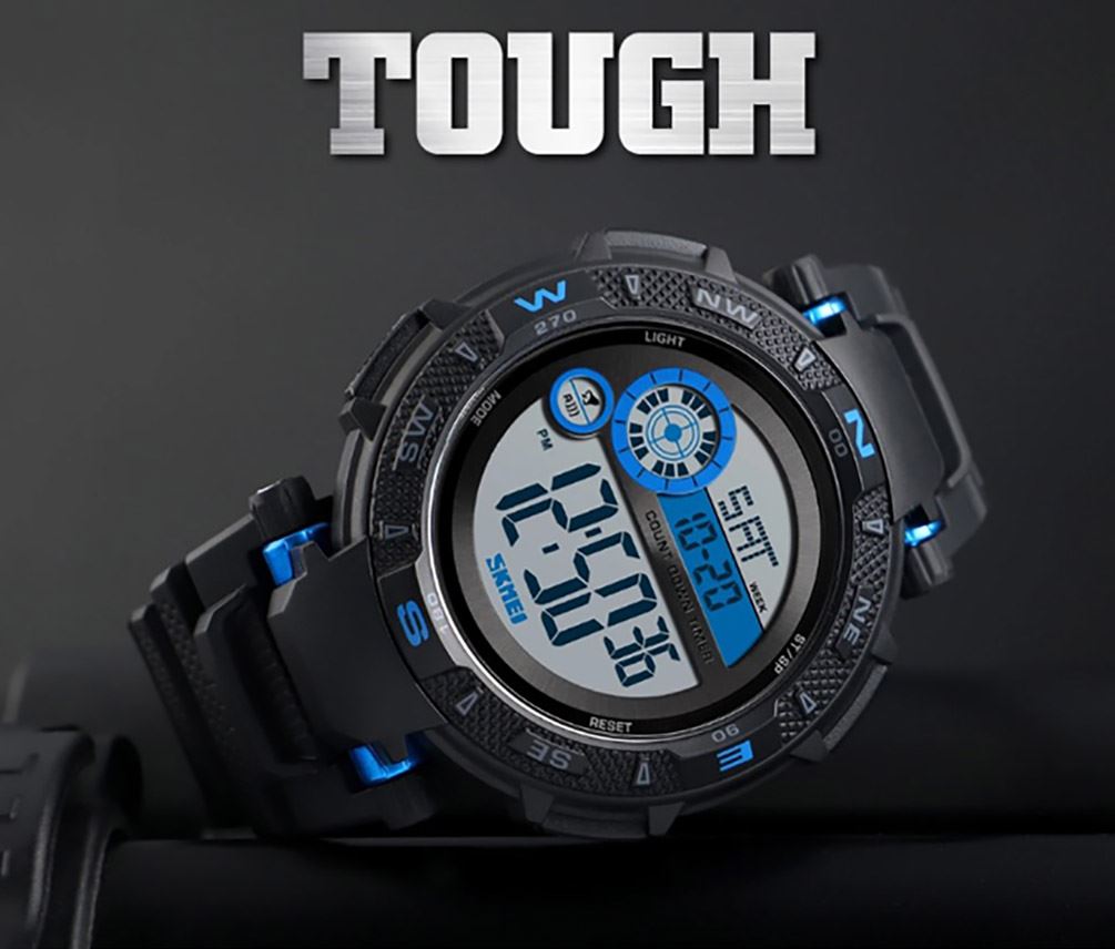 Skmei Mens Large Dial Digital Watch Day Date Alarm Stopwatch Tough Sports Watch DG1467BLU