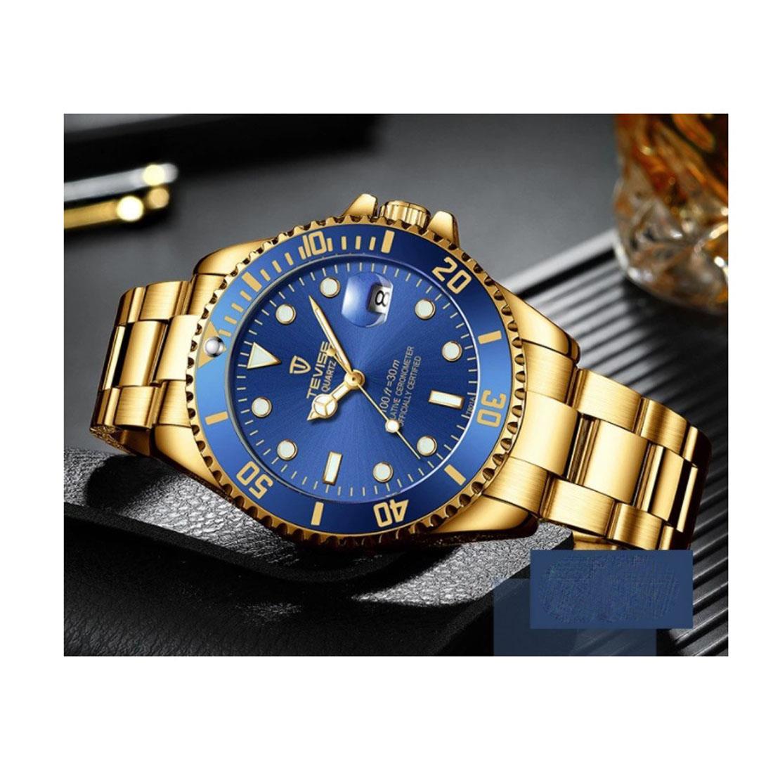 Tevise Mens Homage Quartz Watch Blue Gold Smart Watches Date Designer Gift UK