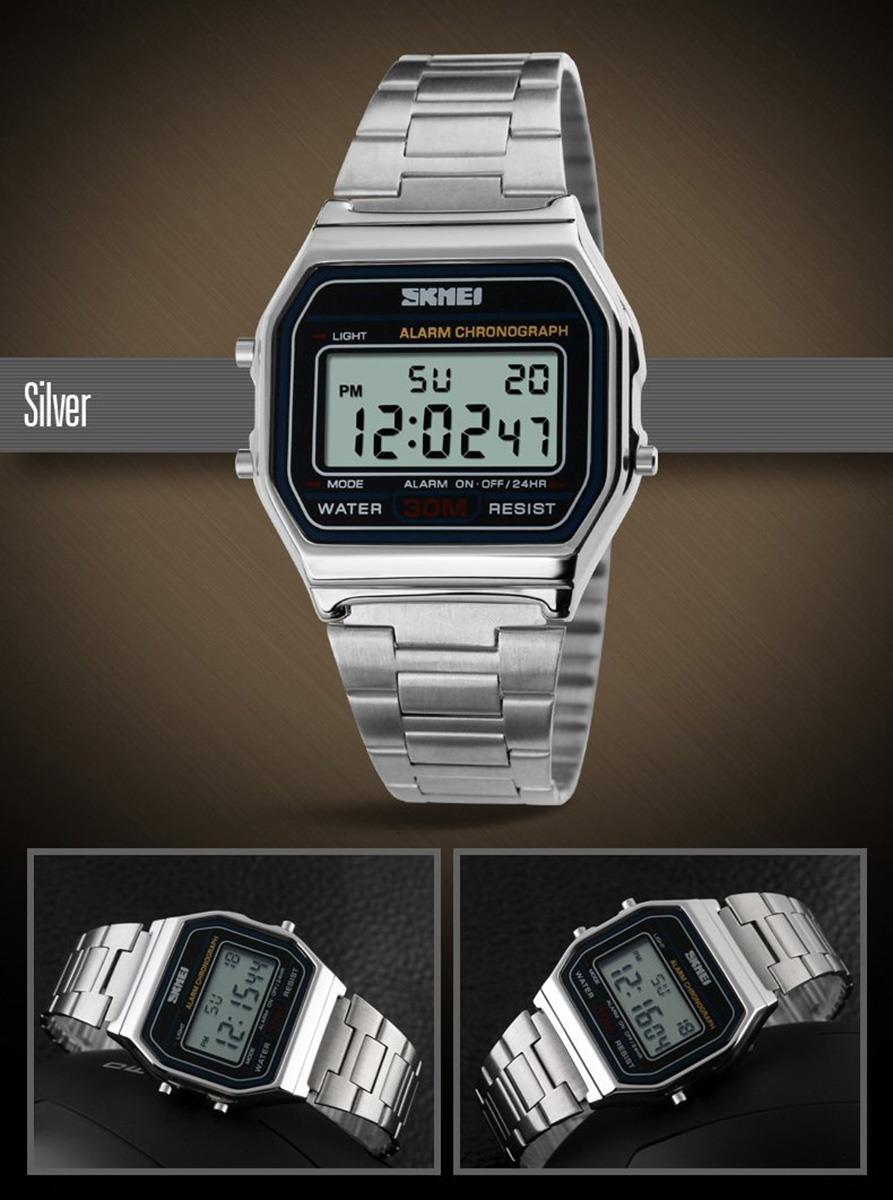 Skmei Mens Boys Classic Clear Digital Watch Retro Alarm Metal Strap Date Stopwatch