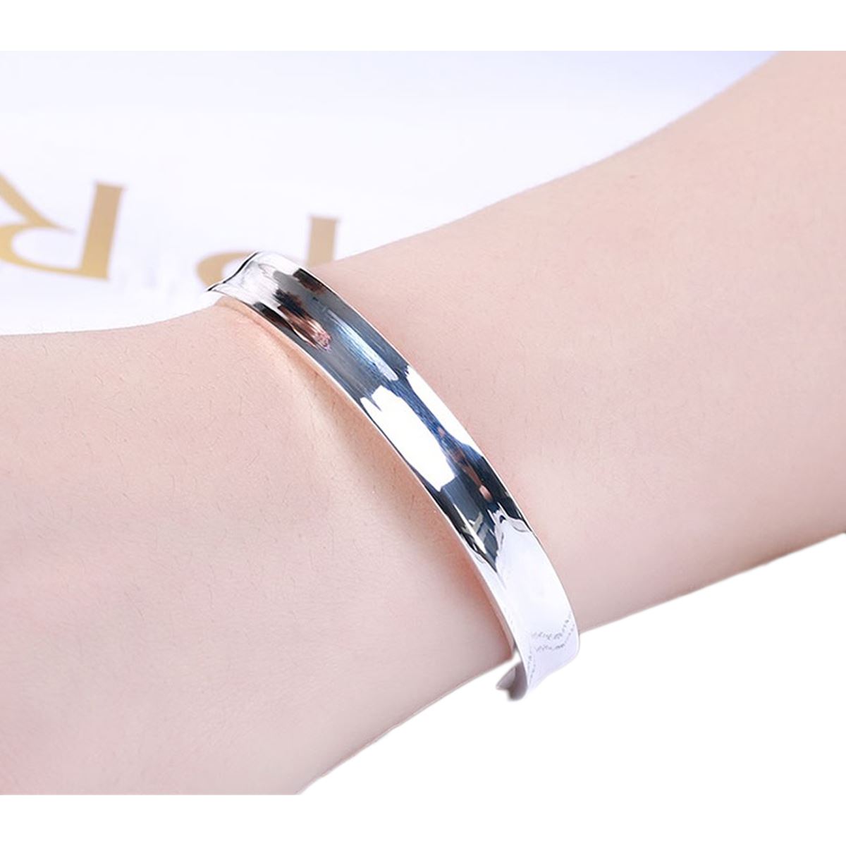 Women's Ladies Silver Plated Bangle Plain Round Flat Bracelets Christmas Gift Present