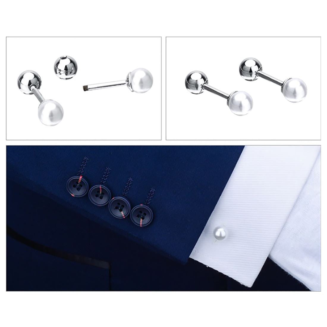 Charles William Smart Pearl Silver Round Ball Cufflinks Stud Oval Business Wedding Shirt UK