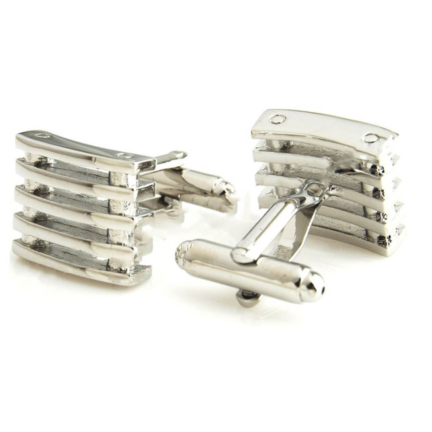 Charles William Elegant Silver 5 Row Lined Barrel Stud Style Cufflinks Wedding Novelty Cuff Link