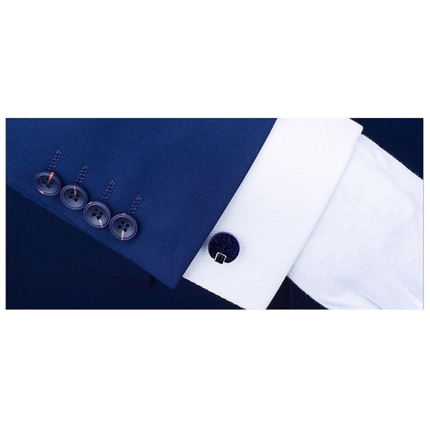 Charles William Smart Sparkly Glitter Blue Silver Cufflinks Round Business Fashion Shirt UK