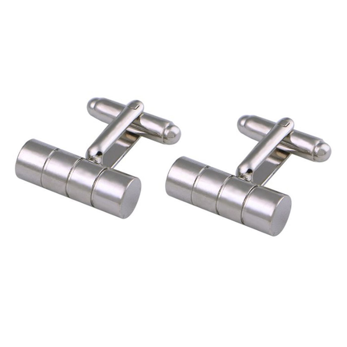 Charles William Elegant Silver Barrel Premium Round Cufflinks Smart Cylinder Shirt Button