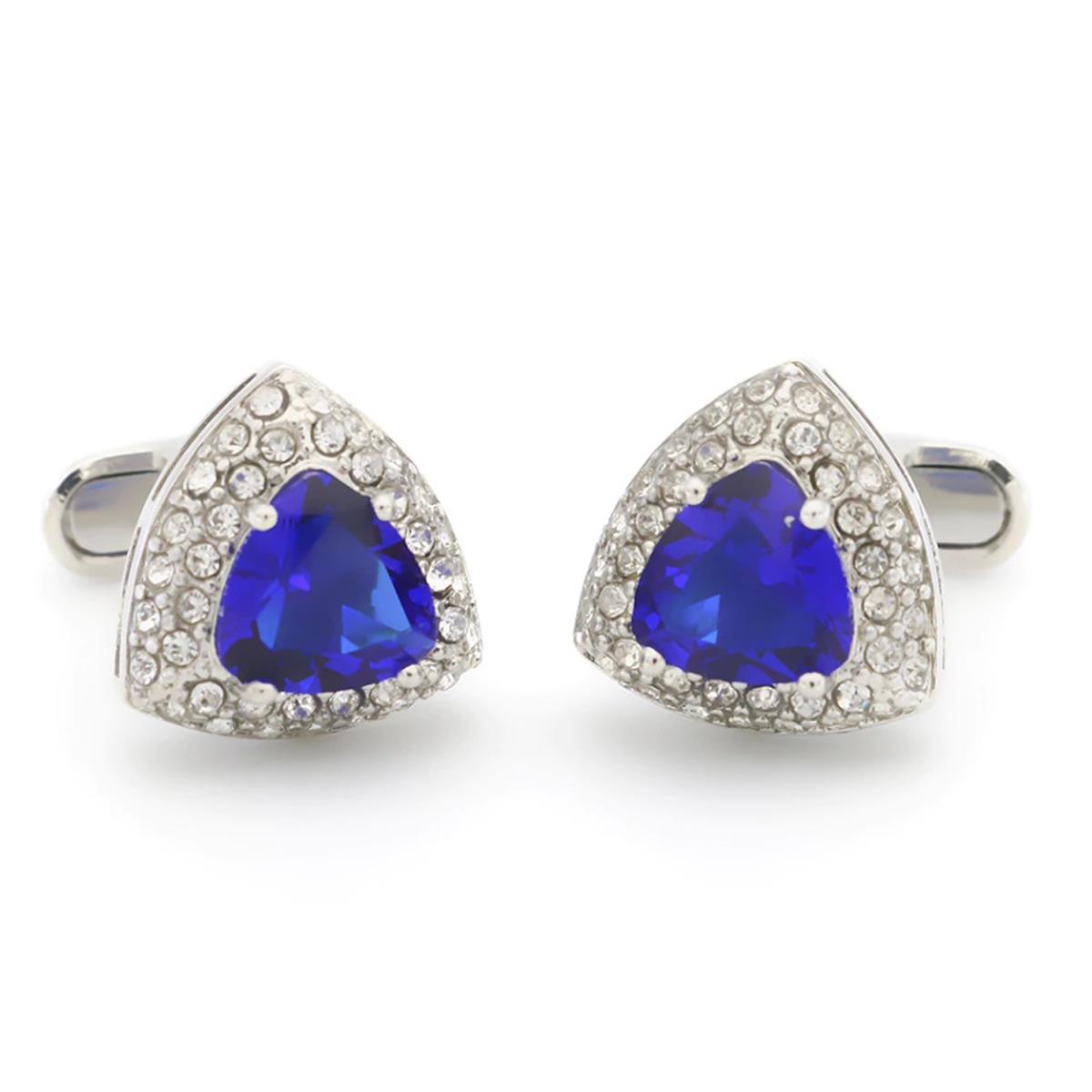 Charles William Blue Triangle Crown Crest Shield Shaped Cufflinks Stone Studded Rows