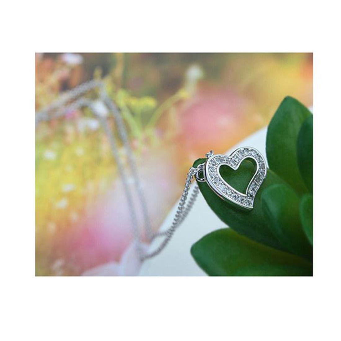 Women's Love Heart Pendant Necklace With Encrusted Crystal Stones Silver Tone UK BG1303