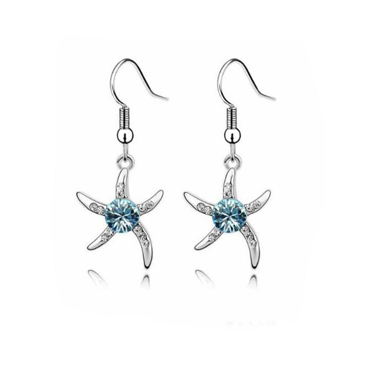 Silver Starfish Necklace & Earrings Blue Jewellery Set from Charles William