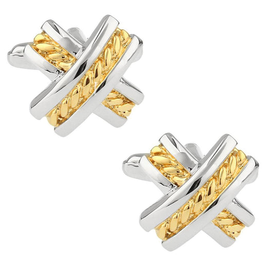 Charles William Gold Silver Bow Criss Cross Cufflinks Present Two Tone Shirt Herringbone Smart UK