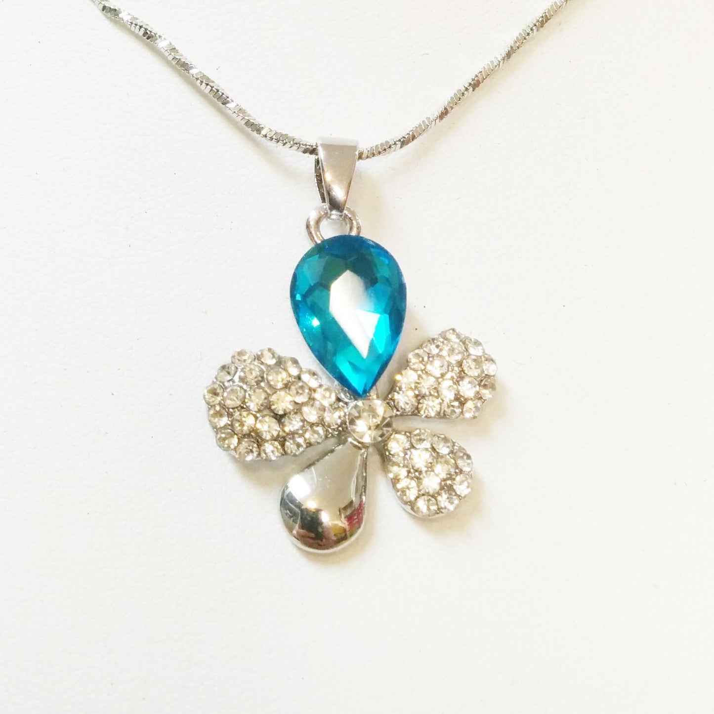 Charles William Flower Leaf Butterfly Sky Blue Crystal & Rhinestone Necklace Christmas Gift Woman Present UK Seller