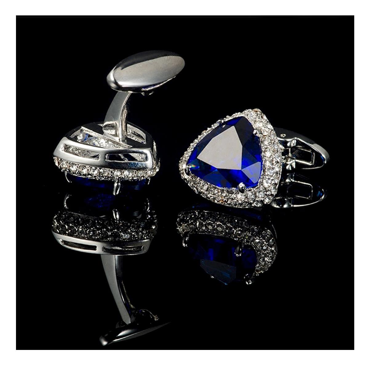 Charles William Blue Triangle Crown Crest Shield Shaped Cufflinks Stone Studded Rows