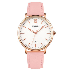 Skmei Women's Watch Classic Clear Dial Date Display Genuine Leather Strap Pink