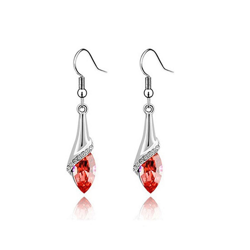 Women's Girls Red Stone Leaf Fold Drop Earrings Crystal Stone Gift UK Seller BGCW35