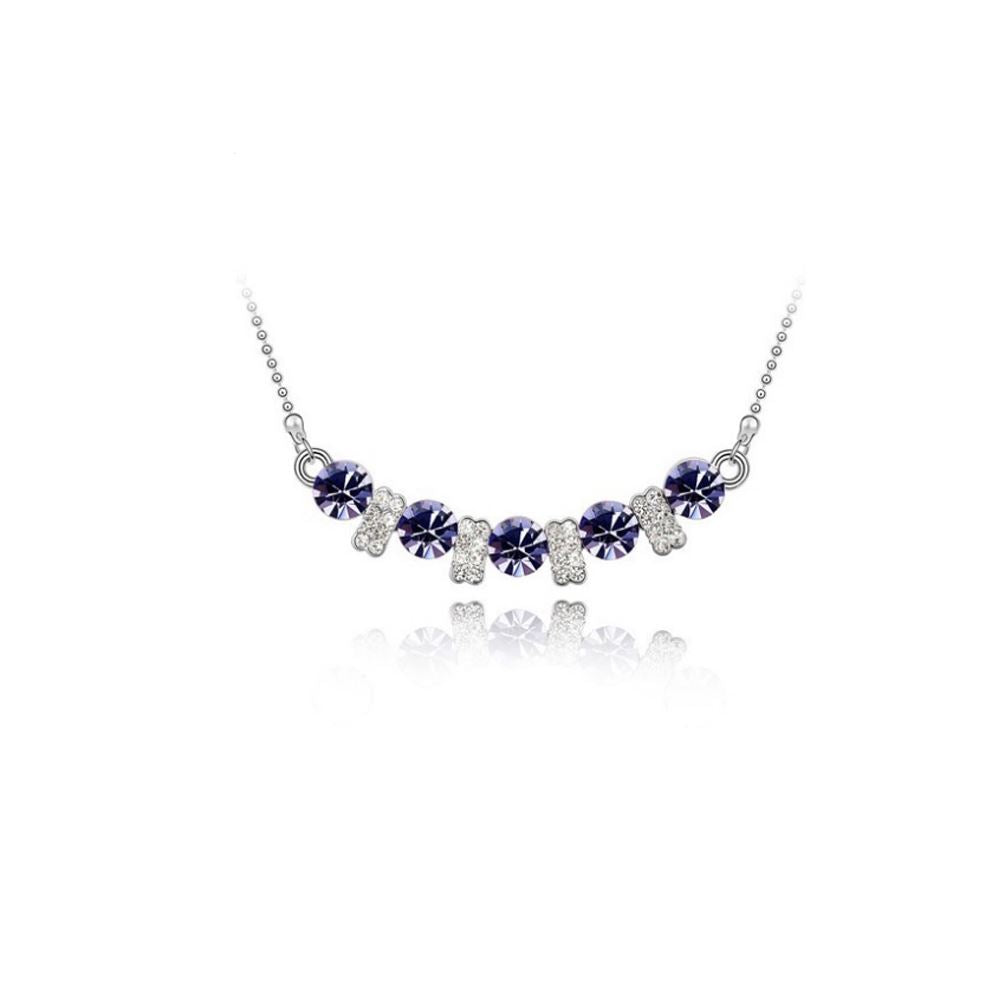 Women's Girls Crystal Purple Colour Stone Pendant Necklace 7 Colours Available UK Seller