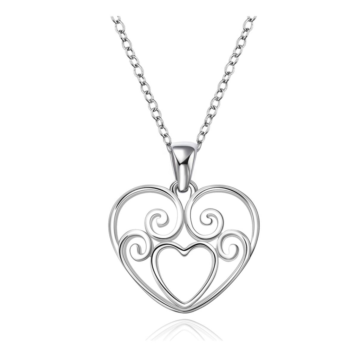 Beautiful Heart Pendant Necklace Silver Plated Jewellery Intricate Design UK Seller