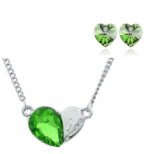 Green Pendant Love Heart Jewellery Necklace & Earrings Jewellery Set from Charles William