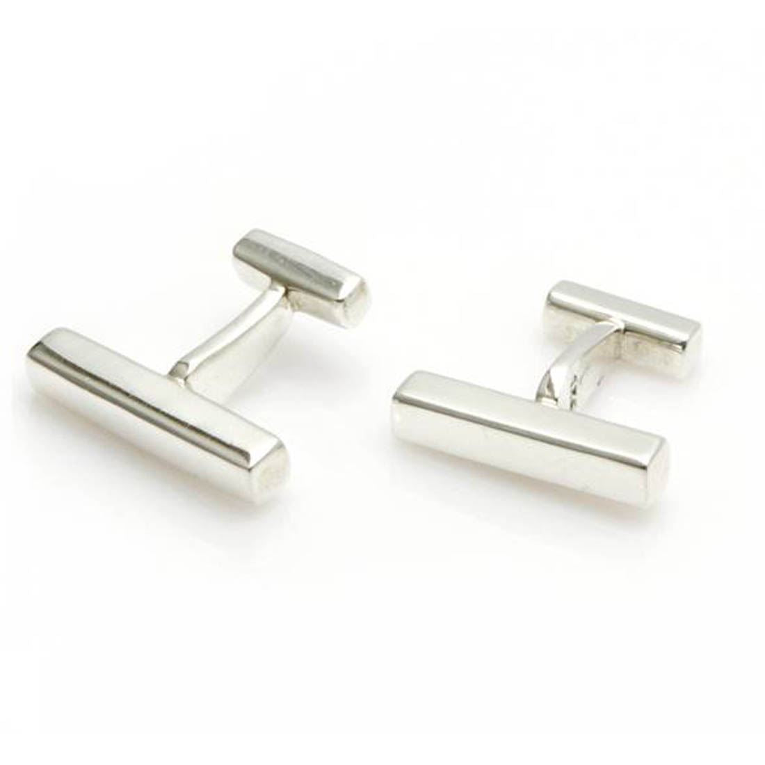 Charles William Silver Rectangular Bar Barrel Cufflinks Polished Groom Wedding Smart Gift Present