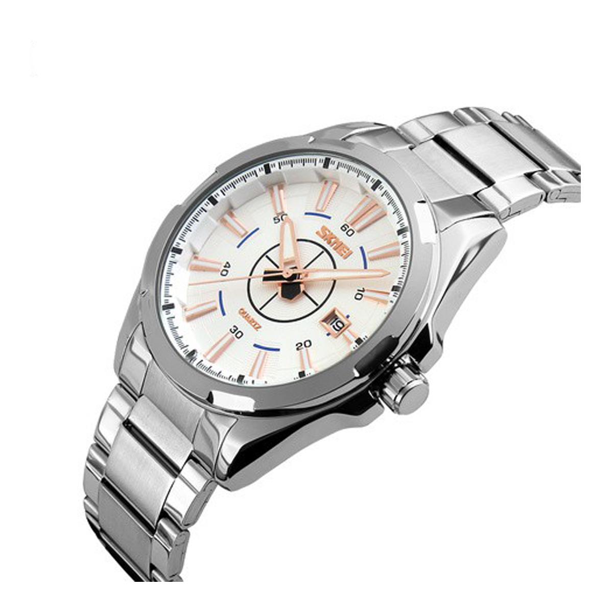 Skmei Mens Watch Stunning Analogue Watches Silver Stainless Steel Date SK9118 UK