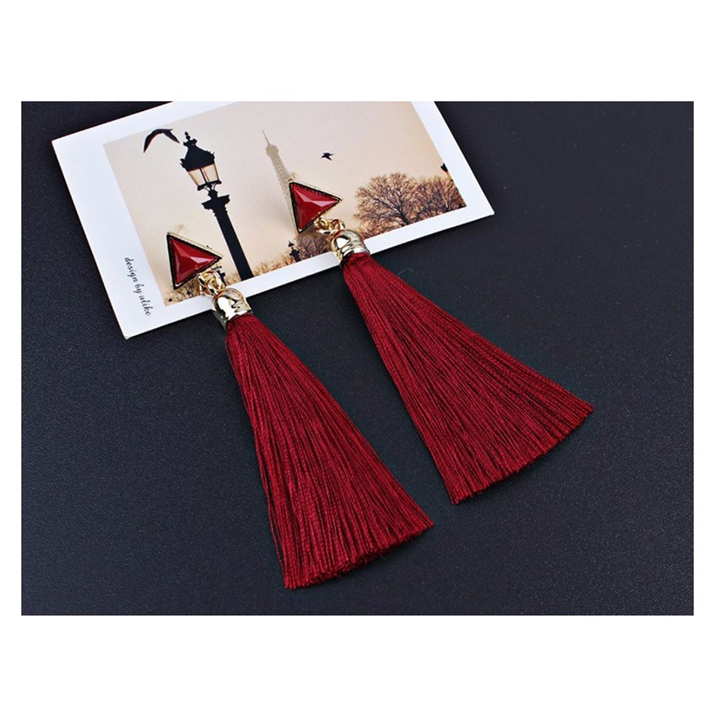 Red Drop Tassle Tassel Earrings Dress Fashion Present Gift Ladies Girls Womans