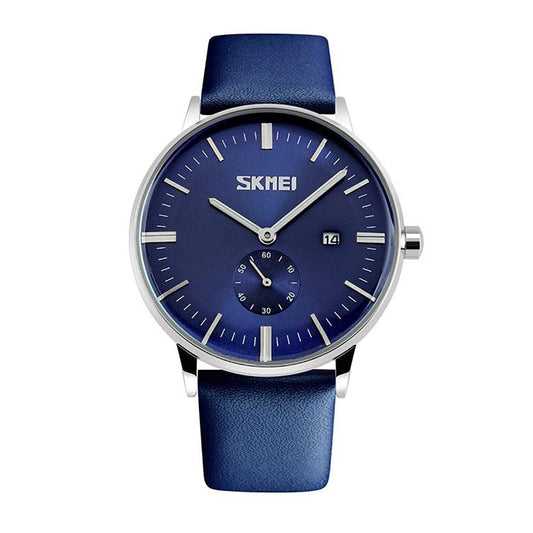 Skmei Mens Blue Classic Watch Genuine Leather Strap Date Display SK9083