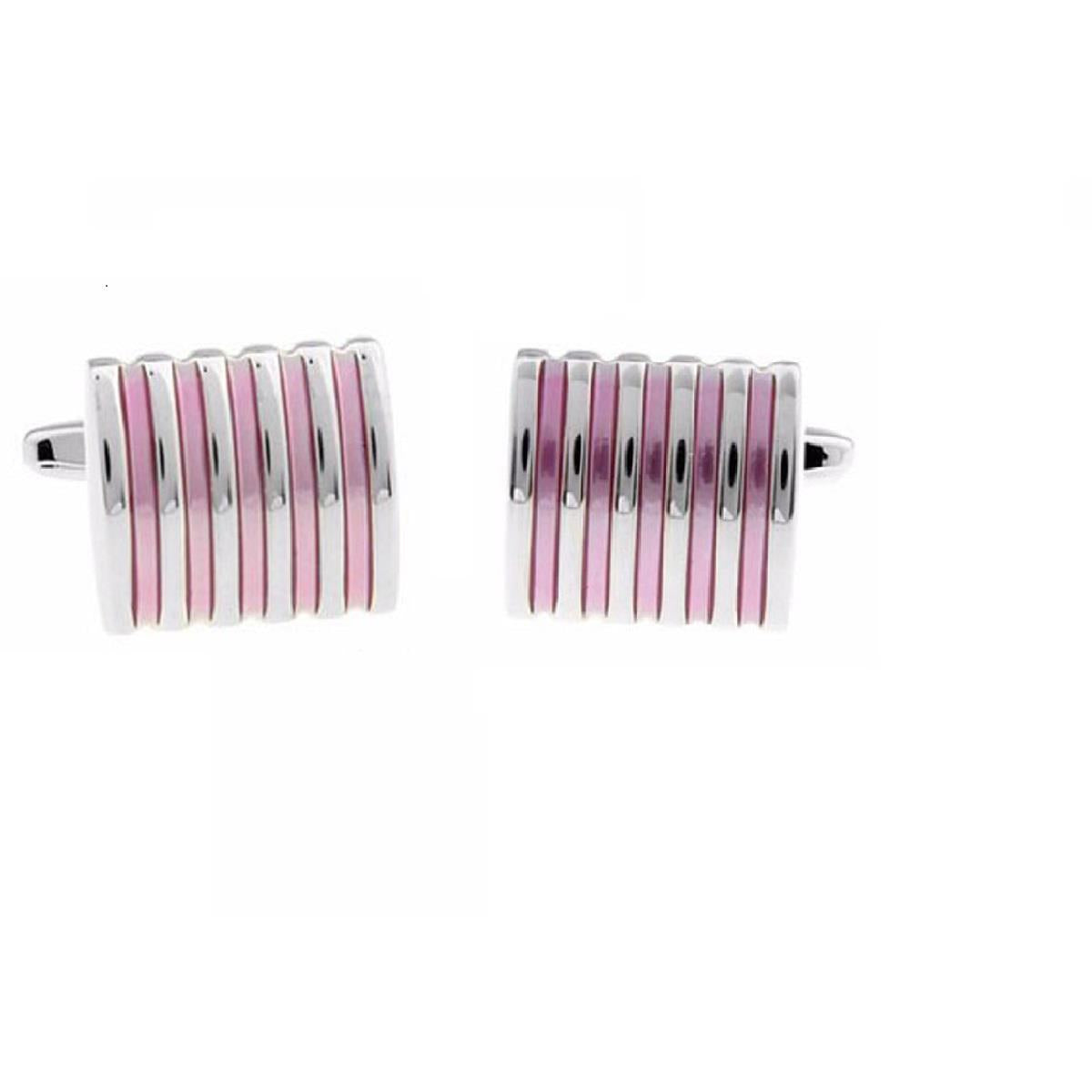 Charles William Premium Pink Silver Stripe Cufflinks Novelty Rectangle Shirt Cuff Links