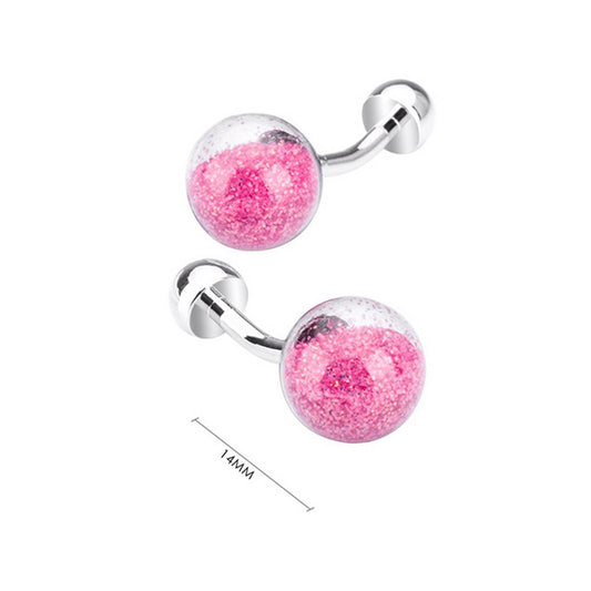 Charles William Luxury Round Snow Globe PINK Colour Smart Cufflinks Wedding Business Unique Gift UK