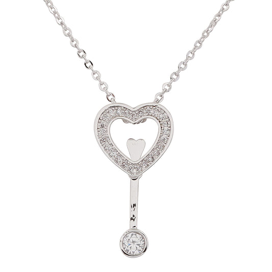 Charles William Women's Love Heart Arrow Necklace Pendant Silver With Encrusted Crystal Stones UK