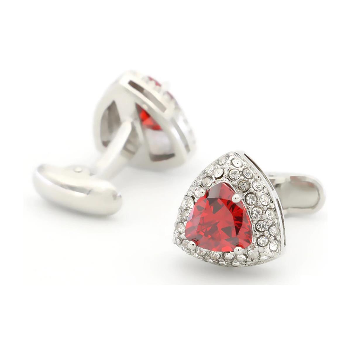 Charles William Red Triangle Crown Crest Shield Shaped Cufflinks Stone Studded Novelty Shirt Cuff Links