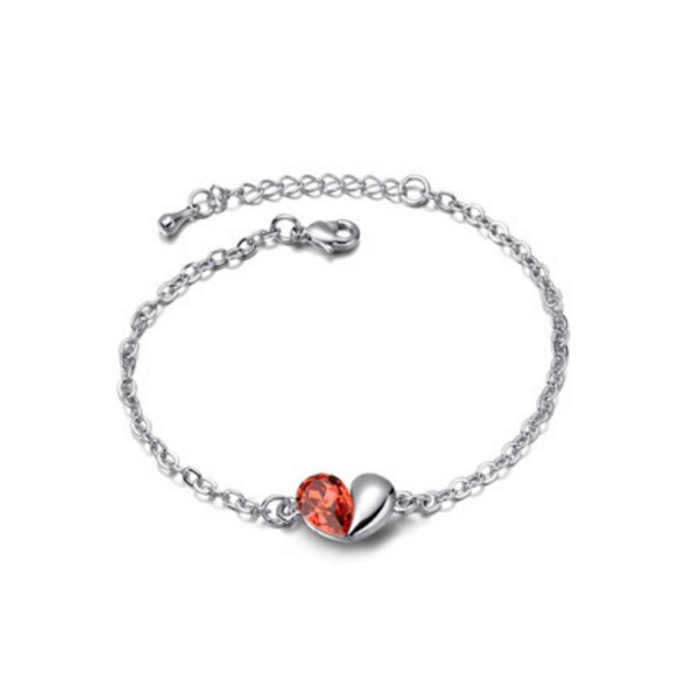 Fire Orange Designer Love Heart Themed Crystal Silver Jewellery Bracelet Present Gift UK