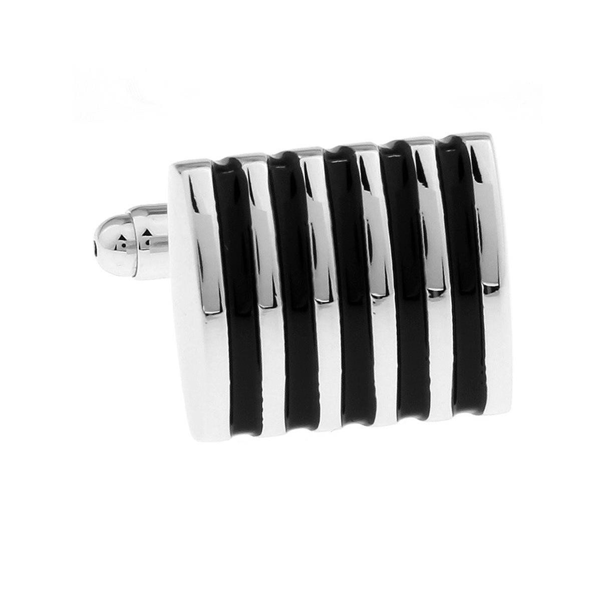 Charles William Premium Black Silver Stripe Cufflinks Novelty Rectangle Shirt Cuff Links Fashion