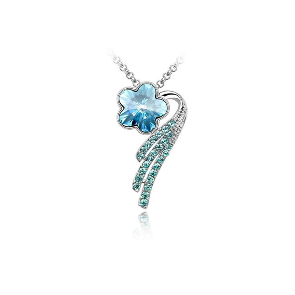 Charles William Women's Flower Petal Pendant Necklace Jewellery Blue Crystal Stone Gift UK Seller