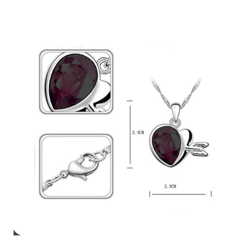 Fashion Womens Dark Purple Gemstone Chain Crystal Heart Necklace Pendant Jewelry Gift