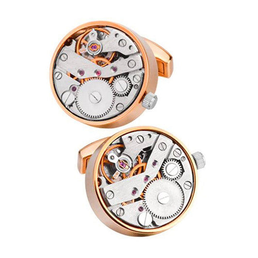 Charles William Rose Gold Working Watch Movement Steampunk Cufflinks Vintage Skeleton