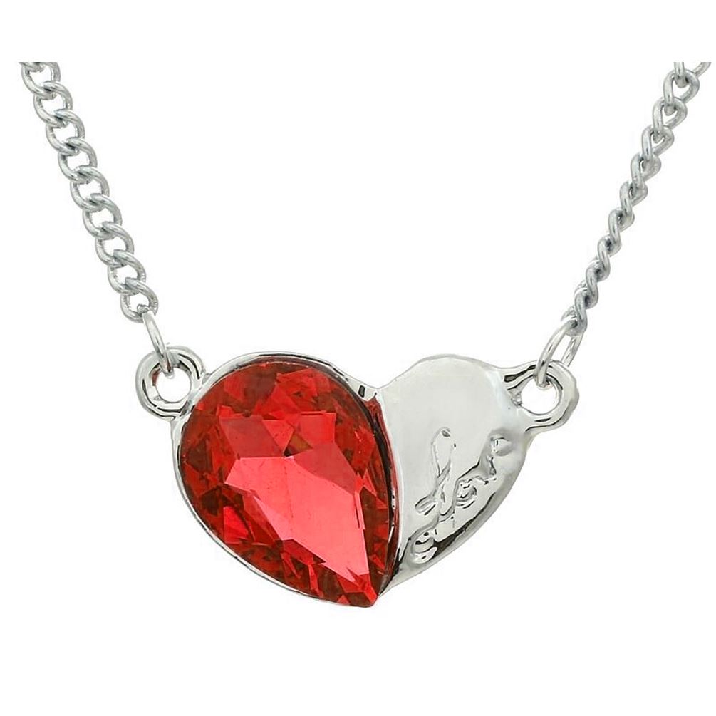 Women's Girls Love Heart Silver & Orange Pendant Necklace Crystal Stone UK Seller BG1632O