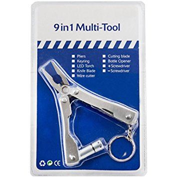 9 in 1 Tool Keyring Car Emergency Screwdriver Plier Bottle Opener TORCH Key Ring Gift