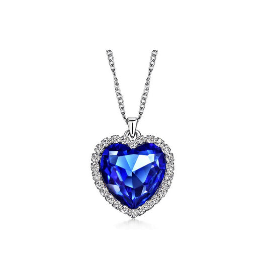 Charles William Women's Girls Dark Blue Heart of the Ocean Necklace With Crystal Elements