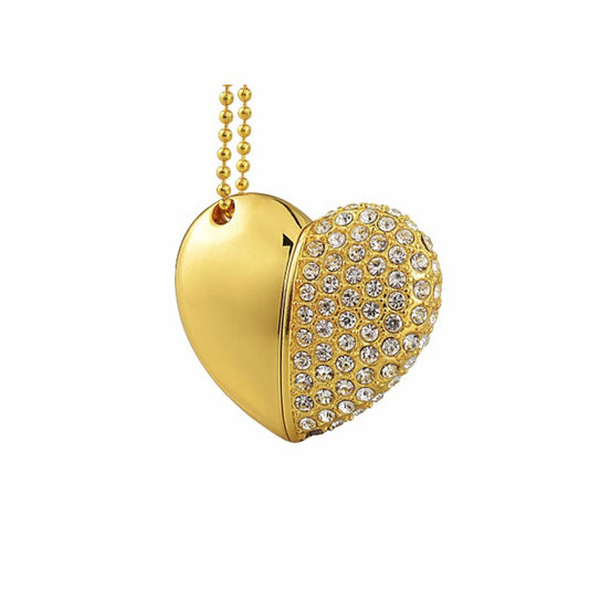 USB Gold Charm Heart With Encrusted Crystal Stones Working 8GB USB Flashdrive Memory Novelty