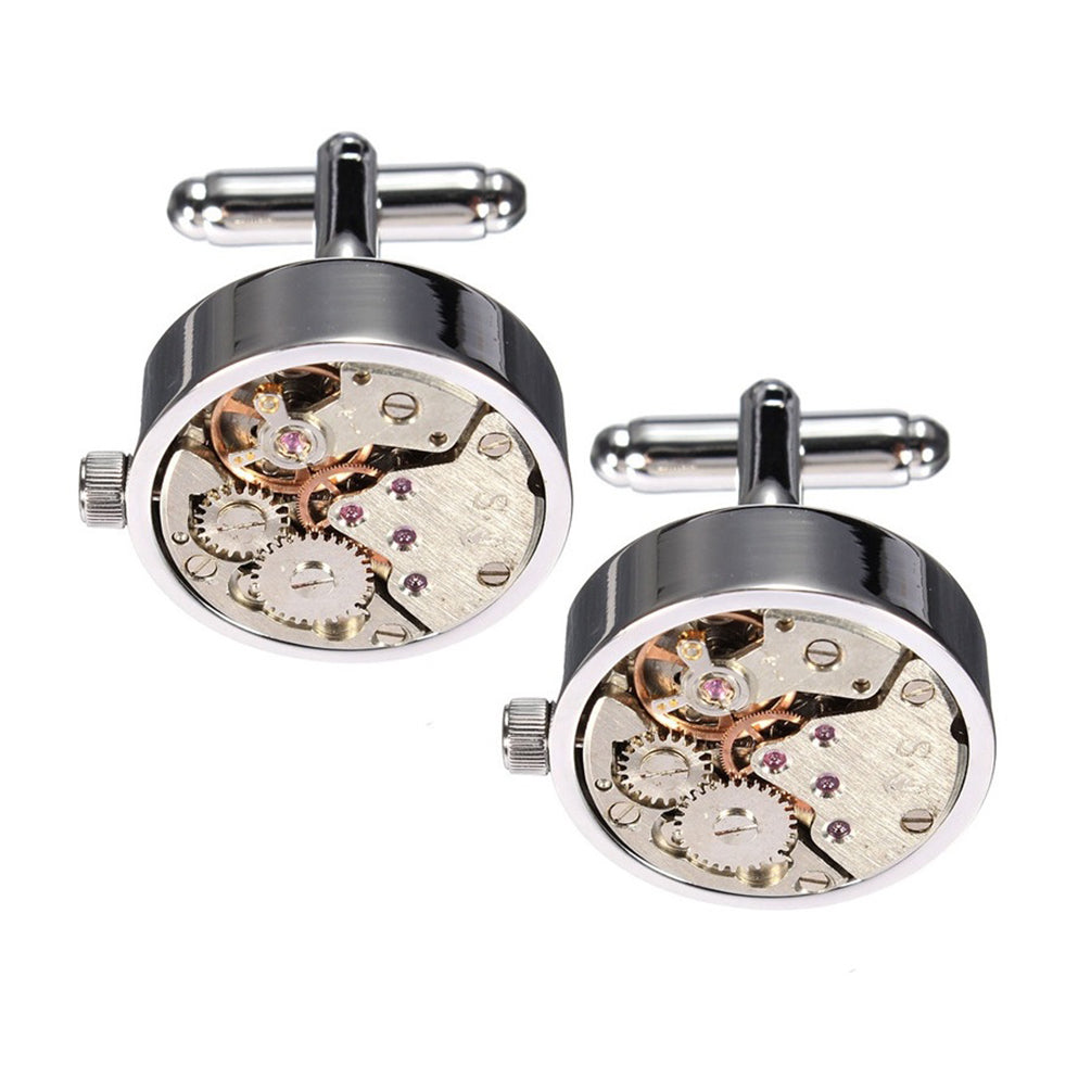 Charles William Silver Working Watch Movement Steampunk Cufflinks Vintage Skeleton