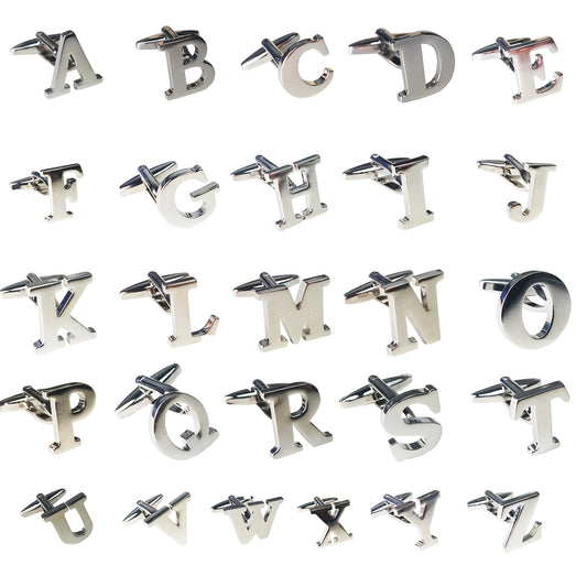 Charles William SINGLE Silver Alphabet Initial Letter Cufflinks Wedding Formal Business Mix & Match