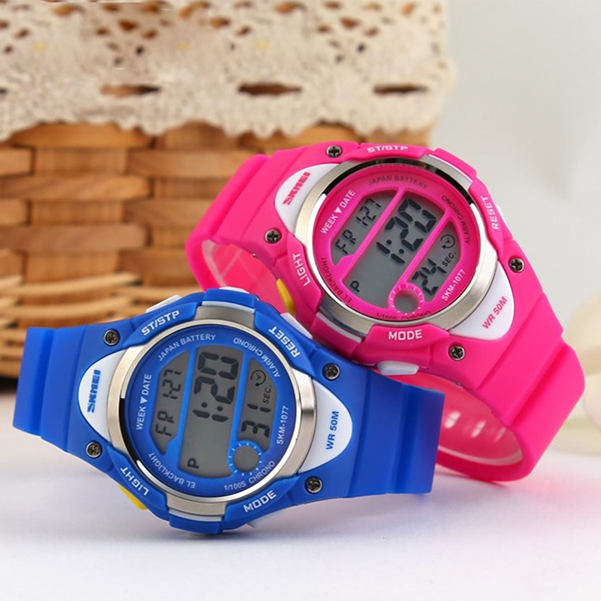 Skmei Boys And Girls Kids Pink Blue Or Black Digital Watch With Stopwatch Alarm Light Ages 6-13