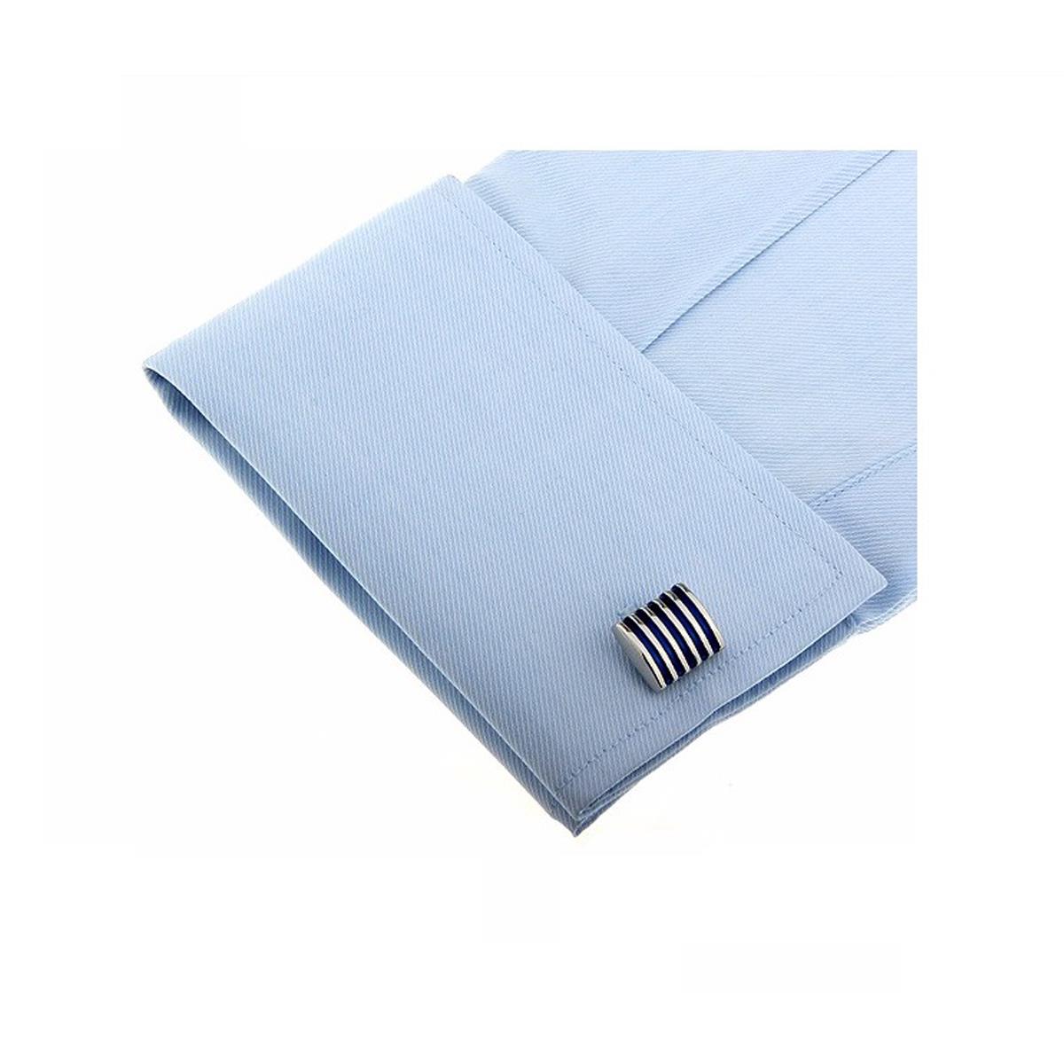 Charles William Premium Blue Silver Stripe Cufflinks Novelty Rectangle Shirt Cuff Links Fashion UK